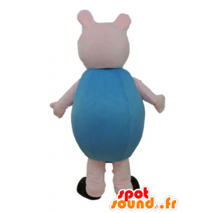 Pink gris maskot, klædt i blåt - Spotsound maskot kostume