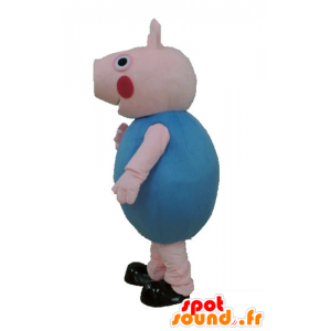 Maskotti vaaleanpunainen sika pukeutunut sinisellä - MASFR23670 - sika Maskotteja