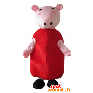 Pink pig mascot with a red dress - MASFR23671 - Mascots pig