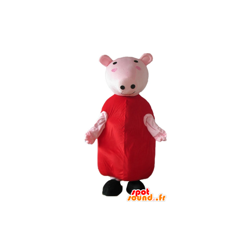 Pink pig mascot with a red dress - MASFR23671 - Mascots pig