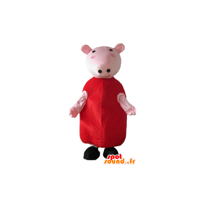 Roze varken mascotte met een rode jurk - MASFR23671 - Pig Mascottes