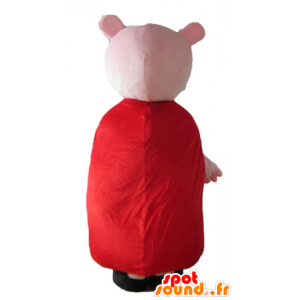 Rosa Schwein-Maskottchen mit einem roten Kleid - MASFR23671 - Maskottchen Schwein
