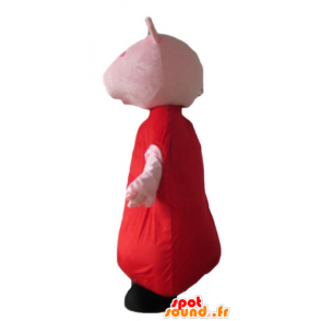 Rosa Schwein-Maskottchen mit einem roten Kleid - MASFR23671 - Maskottchen Schwein