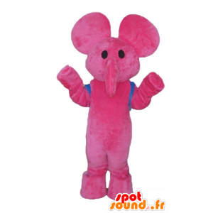 Mascot pink elephant with a blue schoolbag - MASFR23687 - Elephant mascots