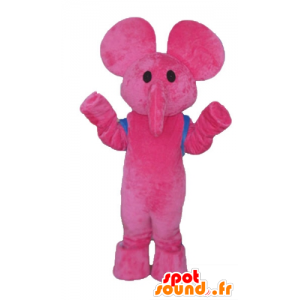 Mascote elefante rosa com uma mochila azul - MASFR23687 - Elephant Mascot