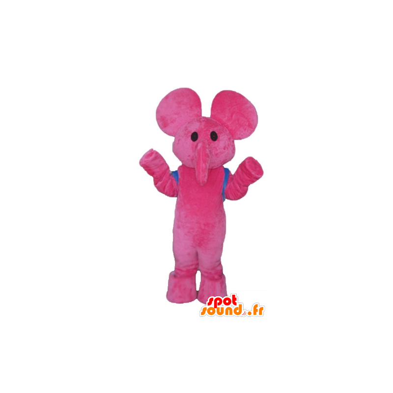 Mascot rosa Elefanten mit einem blauen Schulranzen - MASFR23687 - Elefant-Maskottchen