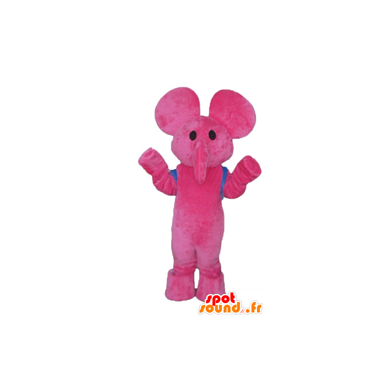 Mascota del elefante rosado con una mochila azul - MASFR23687 - Mascotas de elefante