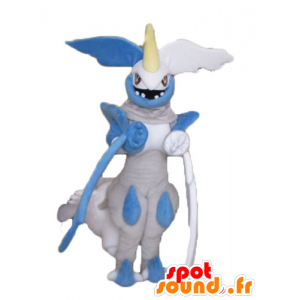 Mascotte de dragon gris, bleu et blanc, à l'air farouche - MASFR23694 - Mascotte de dragon