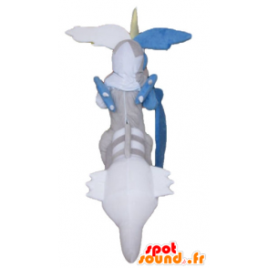 Mascotte de dragon gris, bleu et blanc, à l'air farouche - MASFR23694 - Mascotte de dragon