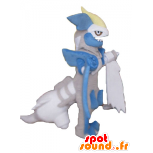 Mascota dragón gris, azul y blanco, para mirar fiero - MASFR23694 - Mascota del dragón