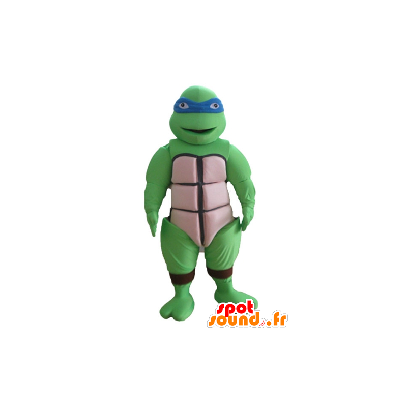 Mascot Leonardo, berømt ninja skildpadde, med et blåt bånd -