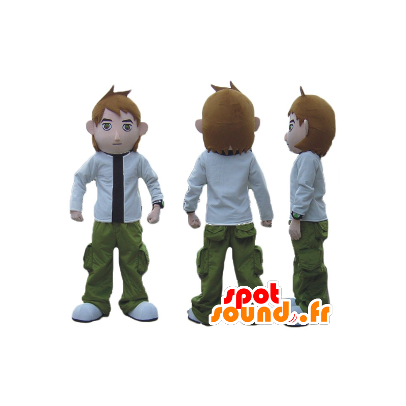 Mascote menino, vestido verde, branco e preto - MASFR23701 - Mascotes Boys and Girls