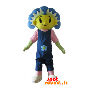 Mascot gigantische bloem, blauw, geel en groen - MASFR23718 - mascottes planten