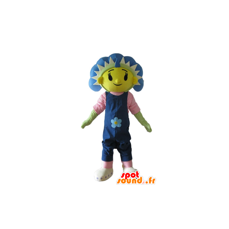 Mascot giant flower, blue, yellow and green - MASFR23718 - Mascots of plants