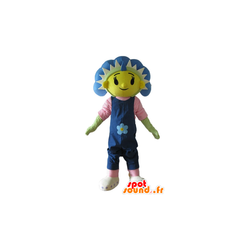Mascot gigantische bloem, blauw, geel en groen - MASFR23718 - mascottes planten