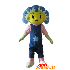 Mascot giant flower, blue, yellow and green - MASFR23718 - Mascots of plants