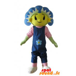 Mascotte gigante fiore, blu, giallo e verde - MASFR23718 - Mascotte di piante