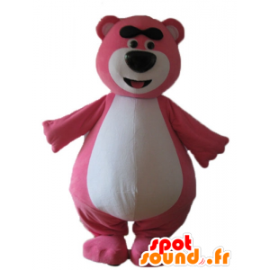 Grande rosa e bianco orsacchiotto mascotte, paffuto e divertente - MASFR23724 - Mascotte orso