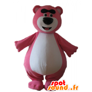 Grande rosa e mascote de pelúcia branco, gordo e engraçado - MASFR23724 - mascote do urso