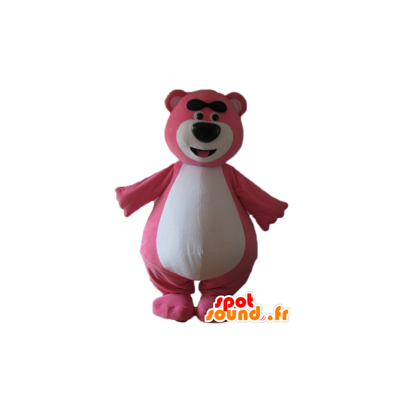 Grande rosa e mascote de pelúcia branco, gordo e engraçado - MASFR23724 - mascote do urso