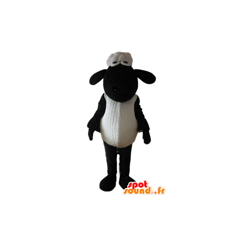 Mascotte de Shaun, célèbre mouton noir et blanc de dessin animé - MASFR23725 - Mascottes Personnages célèbres