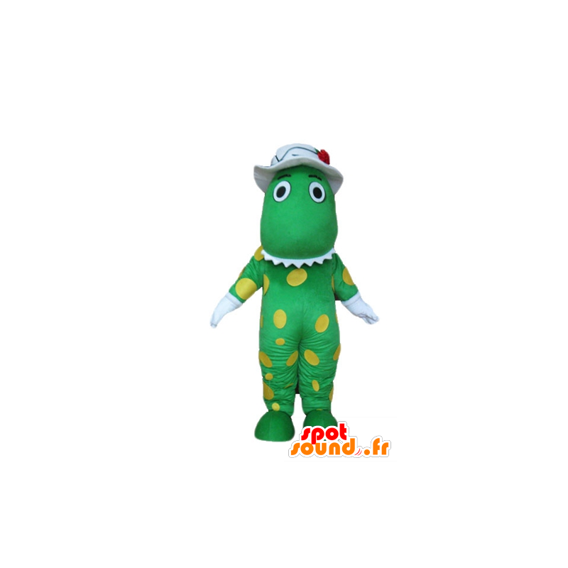 Dinosaur maskot, grön krokodil, gula prickar - Spotsound maskot