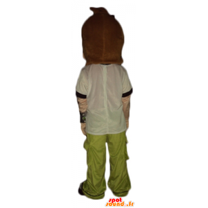 Mascota del muchacho, adolescente en el vestido verde, blanco y negro - MASFR23745 - Chicas y chicos de mascotas