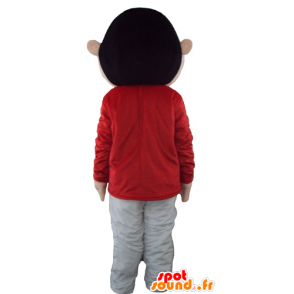 Mascota del muchacho, vestido rojo joven y gris - MASFR23747 - Chicas y chicos de mascotas