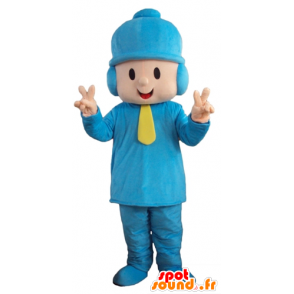 Drengemaskot i blåt tøj med hue - Spotsound maskot kostume