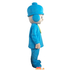 Pojkemaskot i blå outfit med ett lock - Spotsound maskot