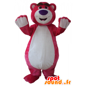Grande rosa e mascote de pelúcia branco, gordo e engraçado - MASFR23757 - mascote do urso