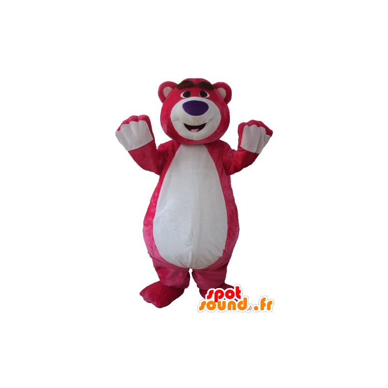 Grande rosa e mascote de pelúcia branco, gordo e engraçado - MASFR23757 - mascote do urso