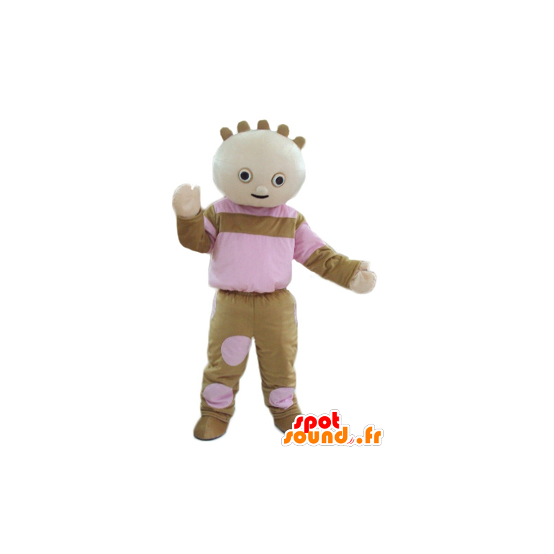人形のマスコット、茶色とピンクの幼児-MASFR23758-人間のマスコット