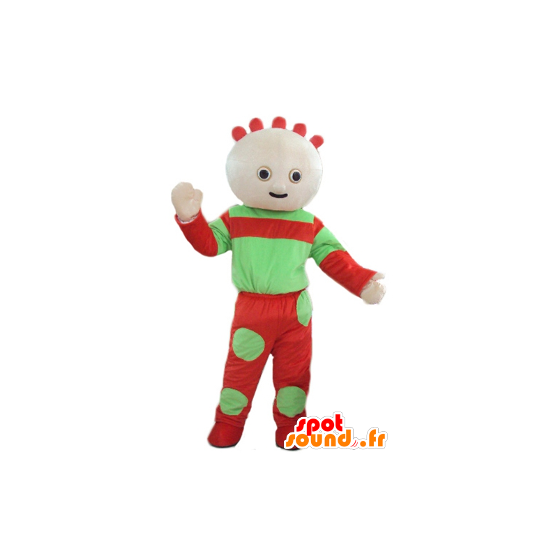 Dukke maskot, grøn og rød baby dukke - Spotsound maskot kostume