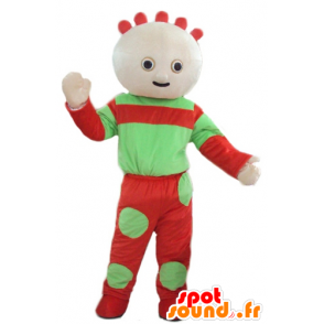 Dockmaskot, grön och röd babydocka - Spotsound maskot