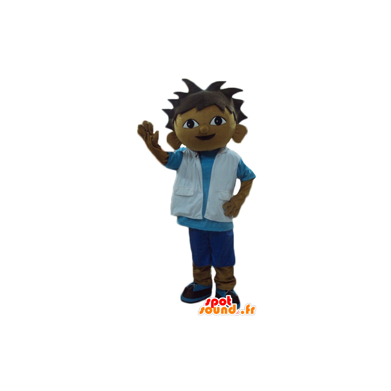 Mascot mestizo jongen blauwe en witte outfit - MASFR23761 - Mascottes Boys and Girls