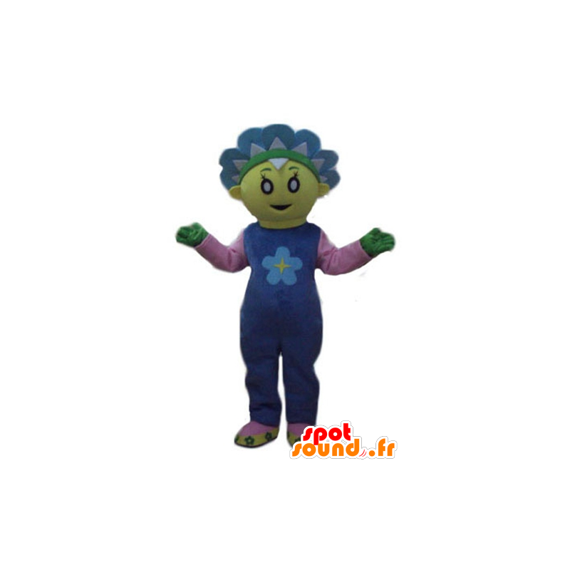 Mascot pretty yellow and blue flower, cute and colorful - MASFR23768 - Mascots of plants