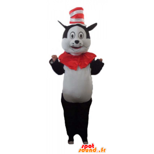 Mascot grande gatto bianco e nero con un cappello - MASFR23775 - Mascotte gatto