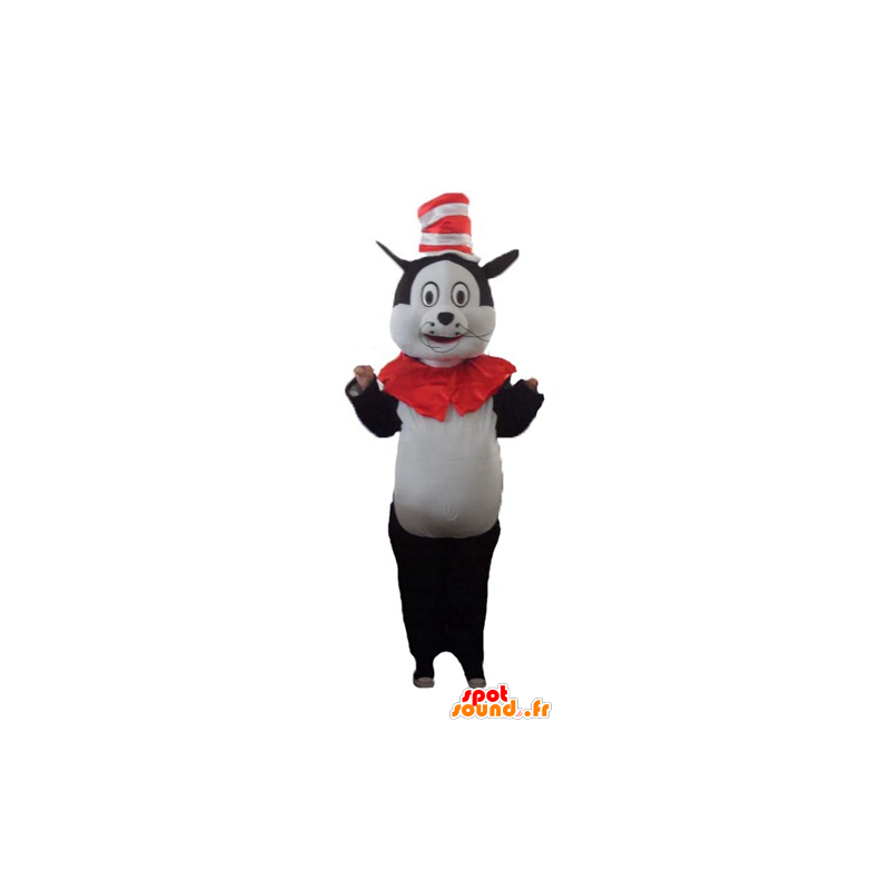 Mascot big black and white cat with a hat - MASFR23775 - Cat mascots