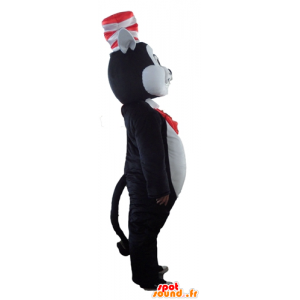 Stor svartvit kattmaskot med hatt - Spotsound maskot