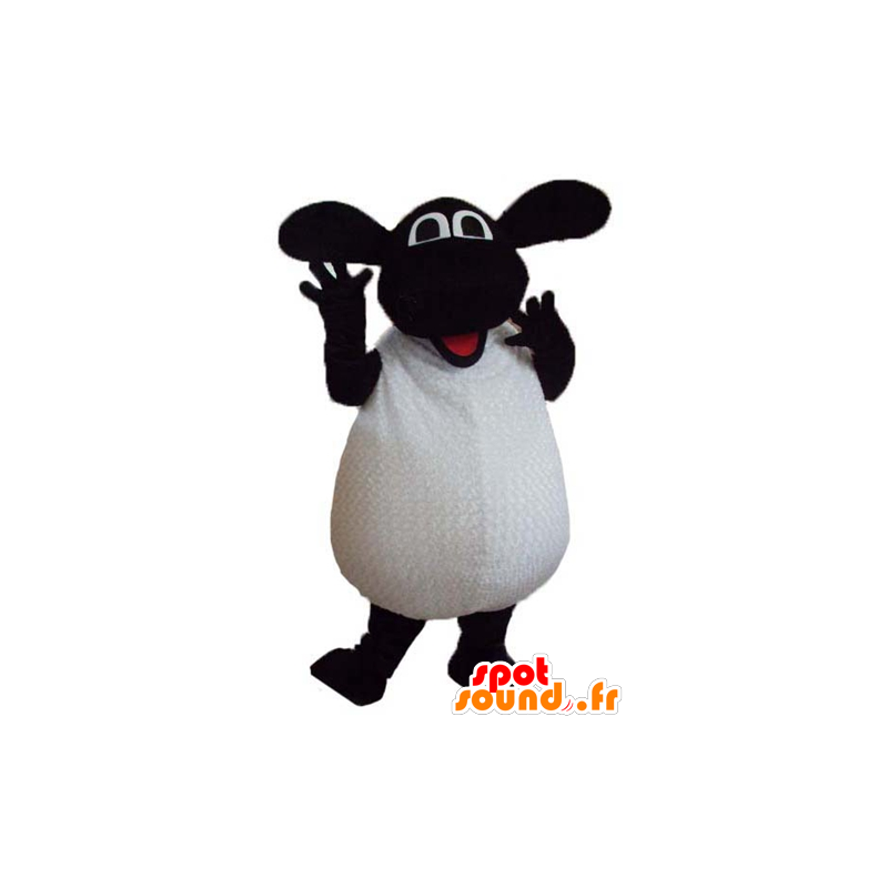 Mascotte de Shaun, célèbre mouton noir et blanc de dessin animé - MASFR23786 - Mascottes Personnages célèbres