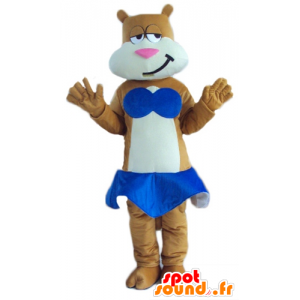 Mascotte de chat marron et blanc avec une jupe bleue - MASFR23789 - Mascottes de chat