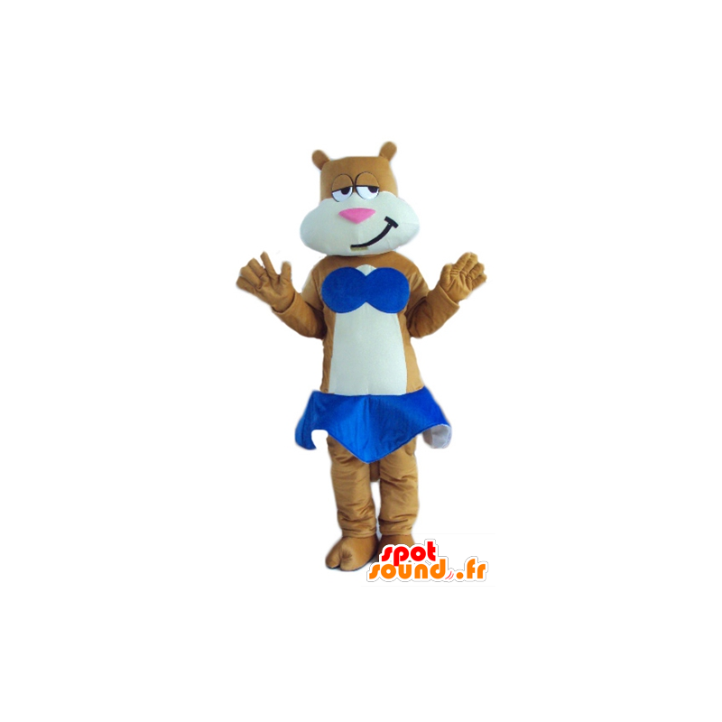 Brown und weiße Katze Maskottchen mit einem blauen Rock - MASFR23789 - Katze-Maskottchen