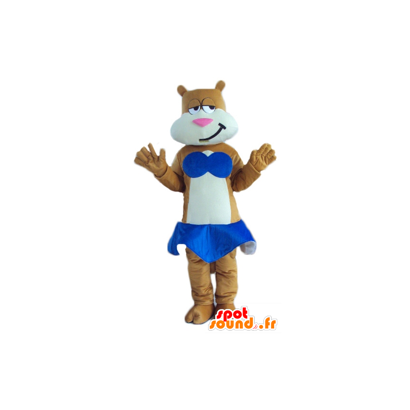 Bruine en witte kat mascotte met een blauwe rok - MASFR23789 - Cat Mascottes