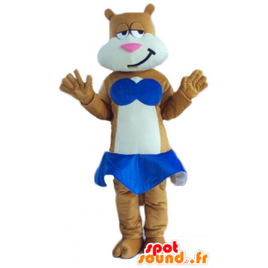 Brown und weiße Katze Maskottchen mit einem blauen Rock - MASFR23789 - Katze-Maskottchen