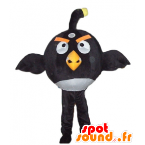 Grote zwarte en witte vogel mascotte, de beroemde spel Angry Birds - MASFR23790 - Celebrities Mascottes