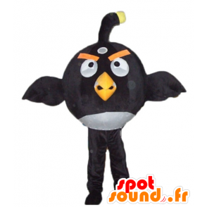 Stor svartvit fågelmaskot, från det berömda spelet Angry Birds