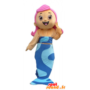Mascot pretty blue mermaid with pink hair - MASFR23791 - Mascots of the ocean