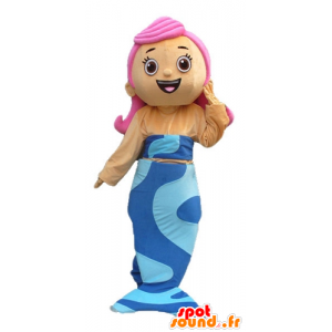 Mascot sirena bastante azul con el pelo rosa - MASFR23791 - Mascotas del océano