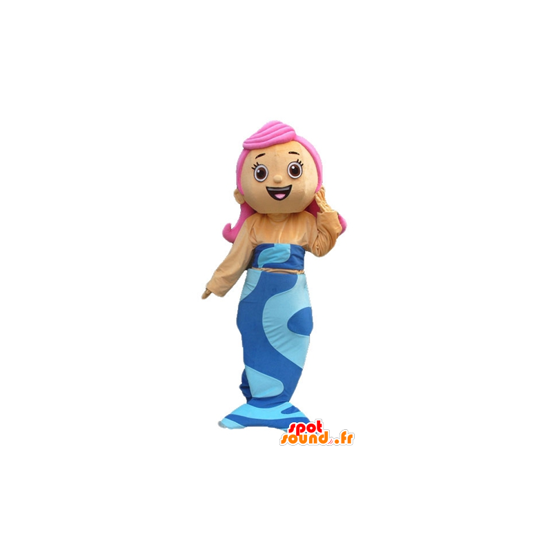 Mascot sirena bastante azul con el pelo rosa - MASFR23791 - Mascotas del océano